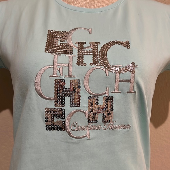 Carolina Herrera women’s green t-shirt , short sleeve . Size L - Picture 2 of 8